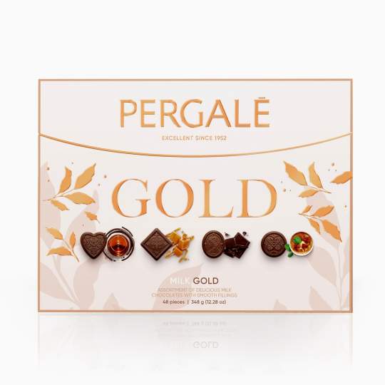 PERGALE milk gold dezert zmes praliniek z mliečnej čokolády s príchuťami 348g