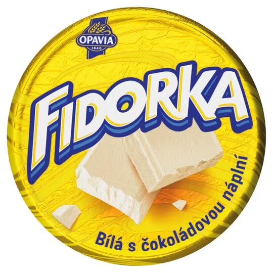 OPAVIA Fidorka biela s čokoládovou náplňou v bielej čokoláde 30 g
