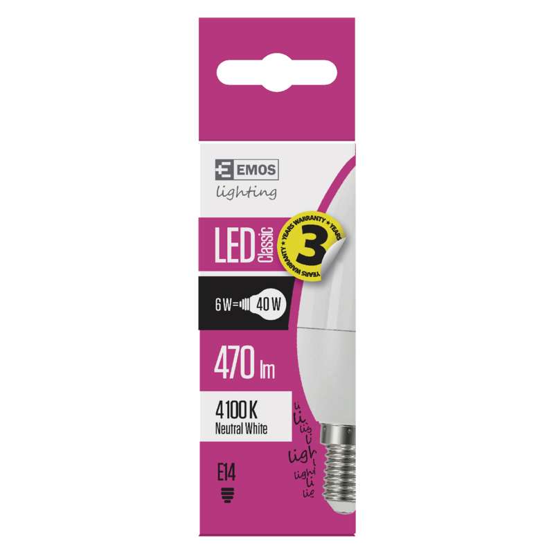 EMOS LED ziarovka sviecka 4100K E14 6W=40w